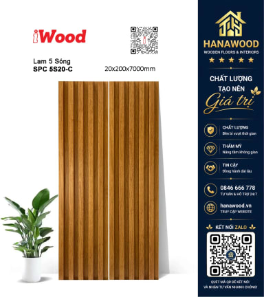 Tấm Lam Sóng Ốp Trần Nhựa Giả Gỗ iWood 5S20-C khả năng chống nước tuyệt đối