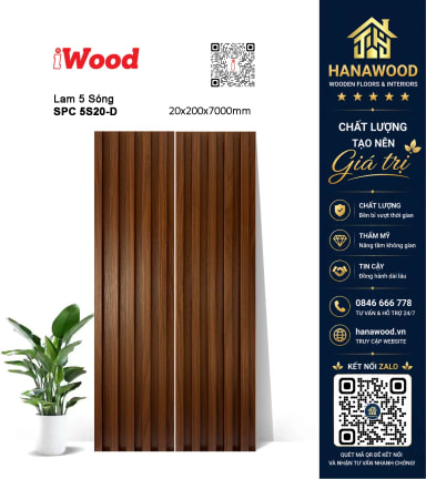 Lam 5 Sóng Nhựa Giả Gỗ Ốp Tường iWood 5S20-D chất liệu PVC cao cấp chịu lực