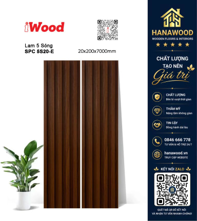 Tấm Nhựa Lam 5 Sóng Giả Gỗ Ốp Tường iWood 5S20-E tông màu mộc mạc cách âm tốt