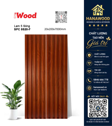 Tấm Nhựa Lam Sóng Ốp Trần Giả Gỗ iWood 5S20-F bề mặt vân gỗ tự nhiên siêu bền