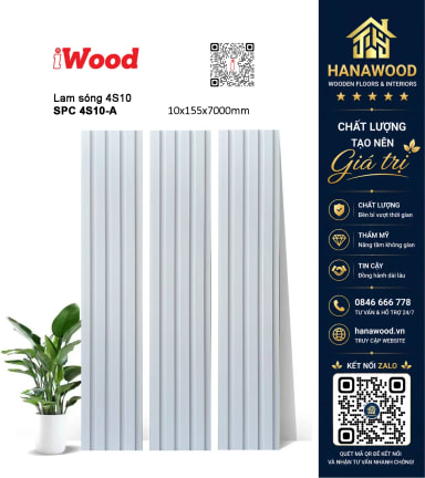 Tấm Nhựa Ốp Tường Lam 4 Sóng iWood 4S10-A Màu Trắng Trơn chống ẩm mốc không cong vênh