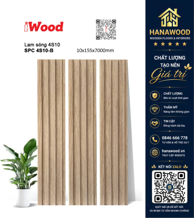 Tấm Nhựa Ốp Tường Lam 4 Sóng Giả Gỗ iWood 4S10-B bề mặt phủ film vân gỗ chống bám bụi