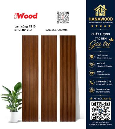 Tấm Ốp Lam Sóng Nhựa Ốp Tường Giả Vân Gỗ iWood 4S10-D chất liệu PVC cao cấp chịu lực