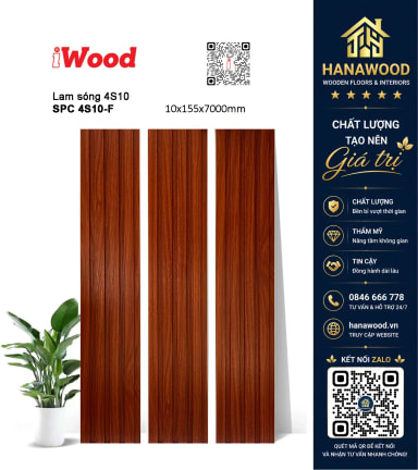 Tấm Nhựa Ốp Tường Lam Sóng Giả Vân Gỗ iWood 4S10-F bề mặt vân gỗ tự nhiên siêu bền