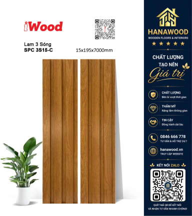 Tấm Nhựa Ốp Tường Lam 3 Sóng Giả Gỗ iWood 3S15-C khả năng chống nước tuyệt đối