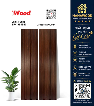Tấm Lam Sóng Giả Gỗ Nhựa Ốp Trần iWood 3S15-E tông màu mộc mạc cách âm hiệu quả