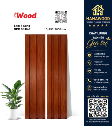 Tấm Nhựa Ốp Tường Lam Sóng Giả Gỗ iWood 3S15-F bề mặt vân gỗ tự nhiên siêu bền