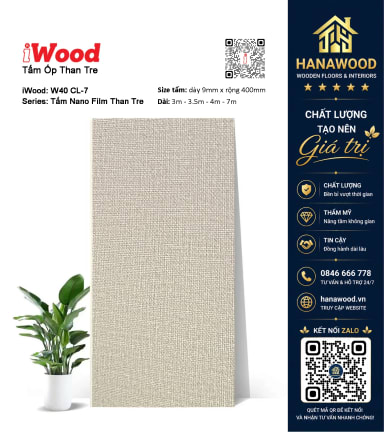 Tấm Ốp Sợi Than Tre Đa Năng Vân Vải Màu Xám Nâu iWood CL-7 chống ẩm mốc không cong vênh
