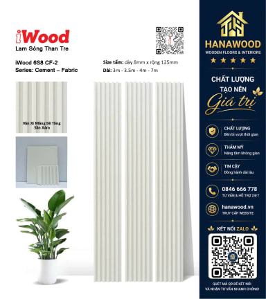 Tấm Lam Sóng Than Tre Giả Vân Xi Măng Bê Tông iWood 6S8 CF-2 chống nước uốn cong linh hoạt