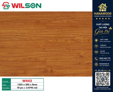 Sàn Gỗ Công Nghiệp Wilson W442 Dày 8mm bề mặt chống trơn trượt vệ sinh dễ dàng
