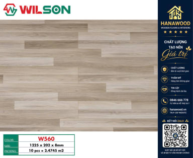 Sàn Gỗ Công Nghiệp Wilson W560 Dày 8mm vân gỗ mộc mạc độ bền vượt trội