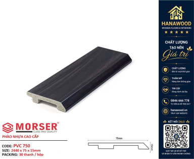 Len Chân Tường Nhựa PVC Giả Gỗ Morser PVC750 Cao 75mm chống ẩm mốc chống mối mọt
