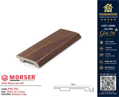 Len Chân Tường Nhựa PVC Giả Gỗ Morser PVC751 Cao 75mm chất liệu nhựa PVC cao cấp chịu lực