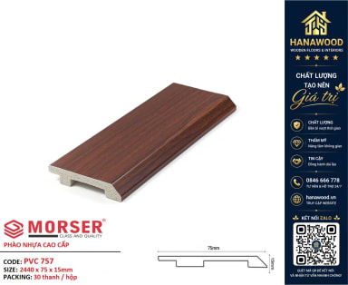 Len Chân Tường Nhựa PVC Giả Gỗ Morser PVC757 Cao 75mm tính năng chống trầy xước che khe hở tường