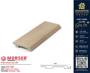 Len Chân Tường Nhựa PVC Giả Gỗ Morser PVC760 Cao 75mm phôi nhựa cứng cáp bám dính tốt