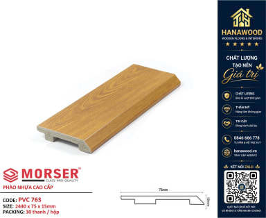 Len Chân Tường Nhựa PVC Giả Gỗ Morser PVC763 Cao 75mm bề mặt chống bám bụi vệ sinh nhanh