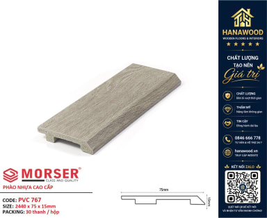 Len Chân Tường Nhựa Giả Gỗ Morser PVC767 Cao 75mm chất liệu composite cao cấp độ bền lâu dài