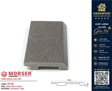 Len Chân Tường Nhựa PVC Giả Gỗ Charmwood PS99 Cao 90mm hoa văn tinh tế nâng tầm không gian
