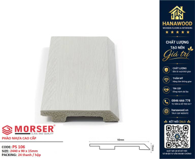Len Nhựa Chân Tường Màu Trắng Giả Gỗ Morser PS106 Cao 90mm tone màu trắng sáng sang trọng