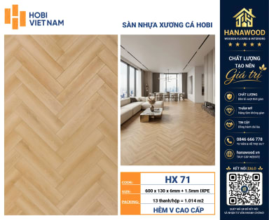 Sàn Nhựa Xương Cá HobiWood 6mm HX71 Vân Gỗ Xám Nhạt tông màu xám trang nhã chống nước tuyệt đối
