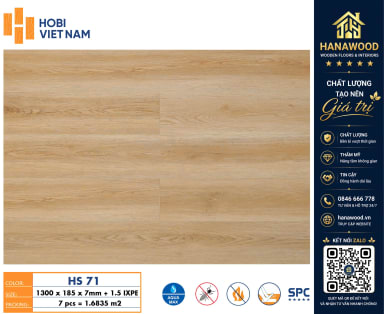 Sàn Nhựa Hèm Khóa SPC 7mm Hobiwood HS71 chống ẩm mốc không cong vênh chịu lực tốt