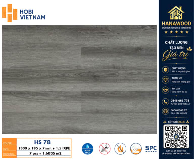 Sàn Nhựa Hèm Khoá SPC Hobiwood HS78 Dày 7mm bề mặt vân gỗ tự nhiên chống mối mọt