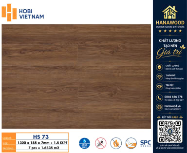 Sàn Nhựa Giả Gỗ Hèm Khoá Hobiwood HS73 Dày 7mm tone màu ấm cúng cách âm cách nhiệt tốt