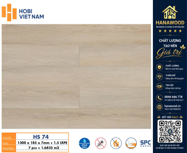 Sàn Nhựa Hèm Khoá SPC Hobiwood HS74 Dày 7mm chịu lực va đập cao dễ dàng vệ sinh