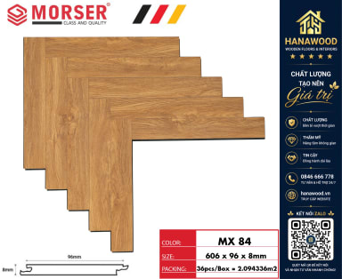 Sàn Gỗ Xương Cá Công Nghiệp Morser MX84 Dày 8mm hèm khóa chống thấm nước hiệu quả