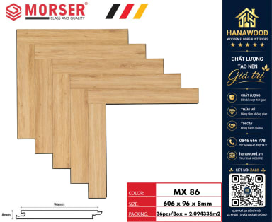 Sàn Gỗ Công Nghiệp Lát Xương Cá Morser MX86 Dày 8mm chống mối mọt vệ sinh nhanh chóng