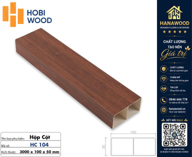 Hộp Cột Nhựa Giả Gỗ Trang Trí Hobiwood HC104 Kích Thước 50x100mm phôi nhựa cứng cáp chịu va đập