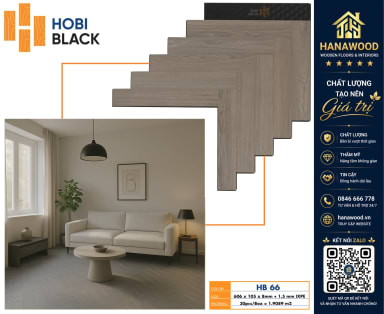 Sàn Gỗ Xương Cá Cốt Đen Hobi Black HB66 Dày 8mm tone màu ấm cúng cách âm cách nhiệt tốt