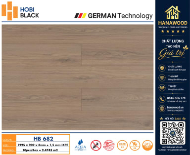 Sàn Gỗ Cốt Đen Kháng Ẩm Hobi Black HB682 Dày 8mm chống nước tuyệt đối hèm khóa liên kết khít