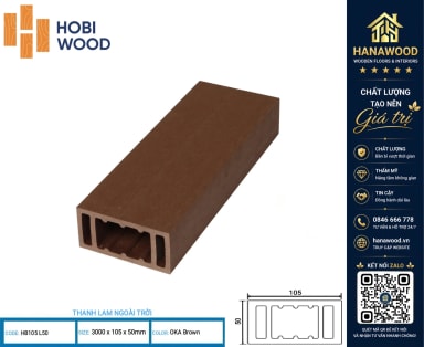 Thanh Lam Gỗ Nhựa Ngoài Trời Composite Hobiwood HB105L50 Màu Oka Brown chịu tải trọng cao dễ thi công