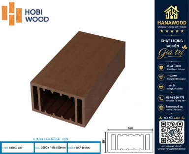 Thanh Lam Hộp Gỗ Nhựa Ngoài Trời Hobiwood HB160L80 Màu Oka Brown cấu trúc rỗng gia cường chịu lực
