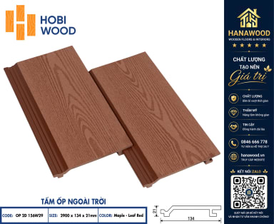 Ốp Tường Gỗ Nhựa Ngoài Trời Hobiwood OP2D 156W29 Maple Leaf Red tone màu tươi sáng chịu nhiệt tốt