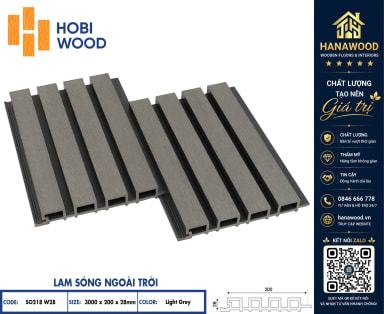 Tấm Ốp Lam Sóng Ngoài Trời Hobiwood SO218W28 Light Grey thiết kế khe rãnh mảng tường thẩm mỹ