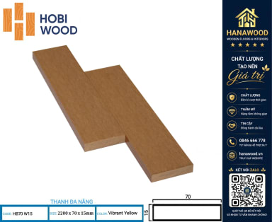 Thanh Lam Đa Năng Ốp Cửa Cổng Hobiwood HB70W15 Vibrant Yellow phôi nhựa nguyên sinh giữ màu lâu