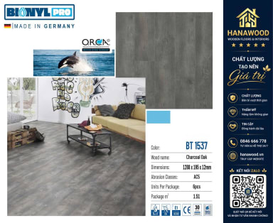 Sàn Gỗ Công Nghiệp Binyl BT1537 Cốt Đen Dày 12mm tone nâu hạt dẻ chống mối mọt cong vênh