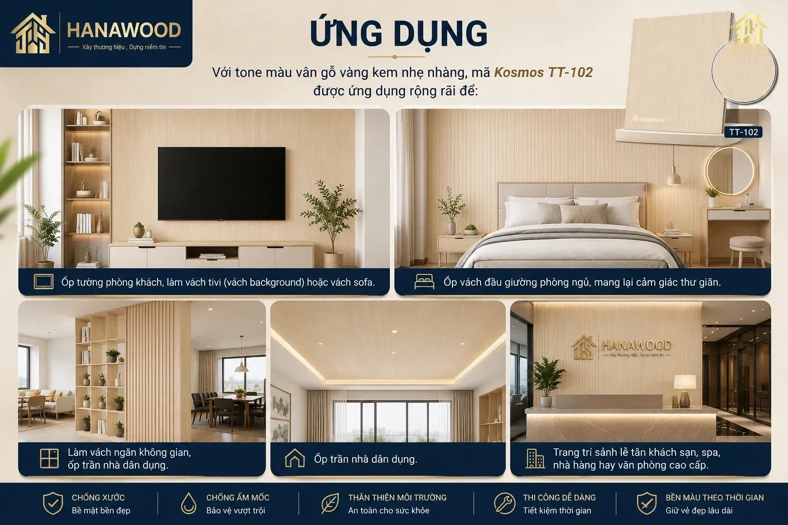 Ứng dụng tấm ốp than tre Kosmos TT-102