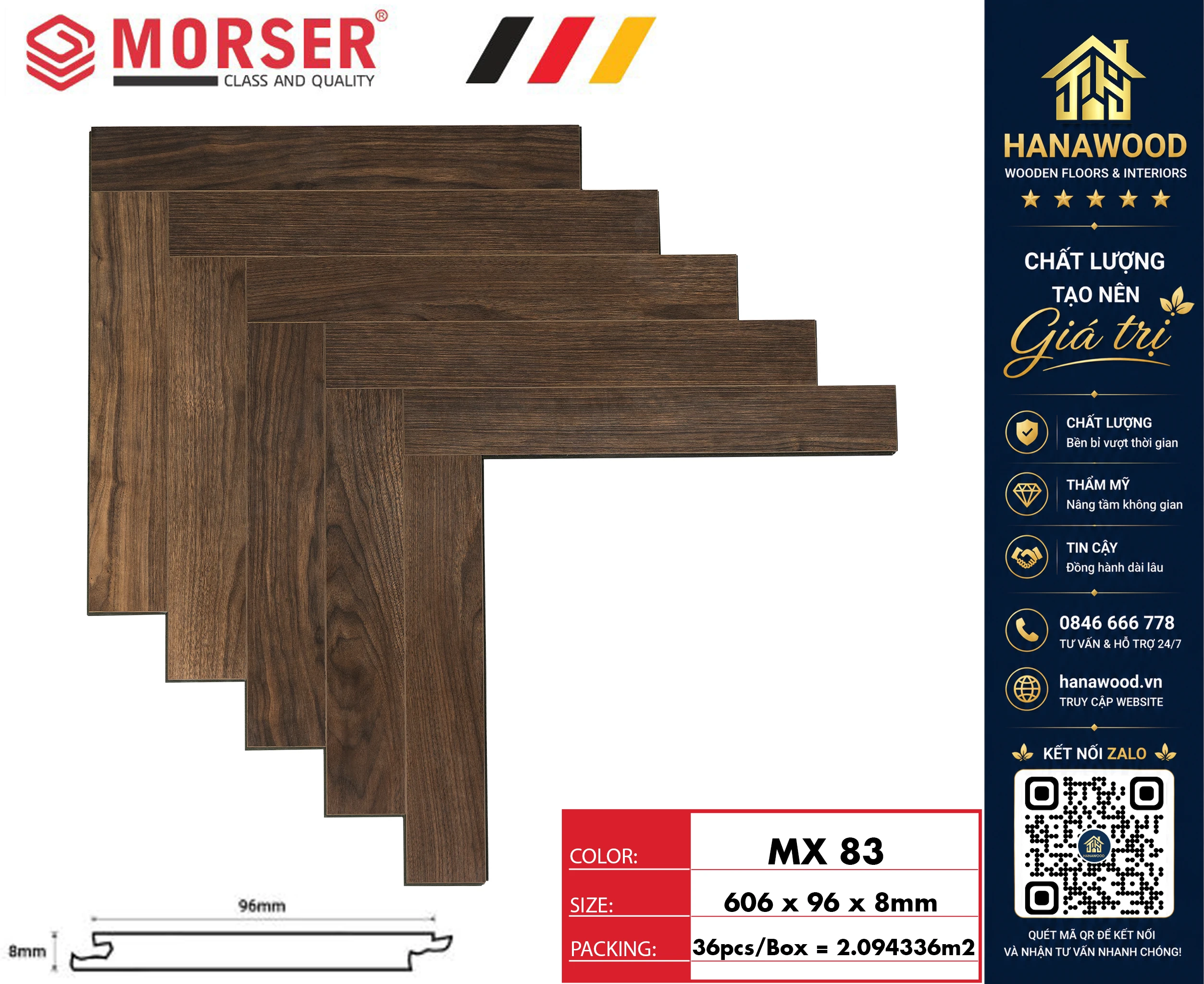 Sàn Gỗ Công Nghiệp Morser Xương Cá Cốt Xanh 8mm MX 83