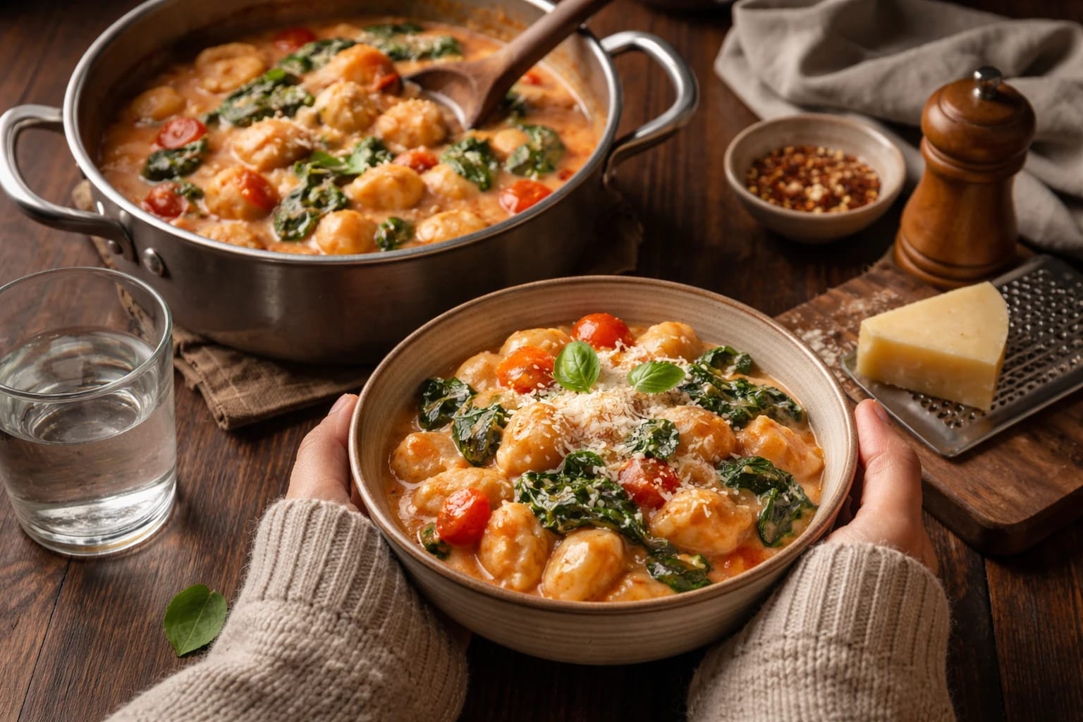 Cremige One-Pot-Gnocchi mit Spinat und Tomaten