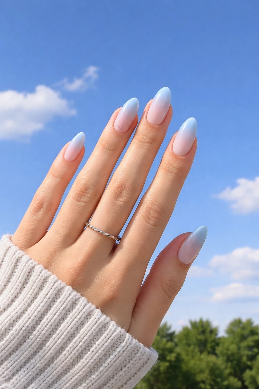 Soft Sky Ombré Almonds with a Tiny Star Detail