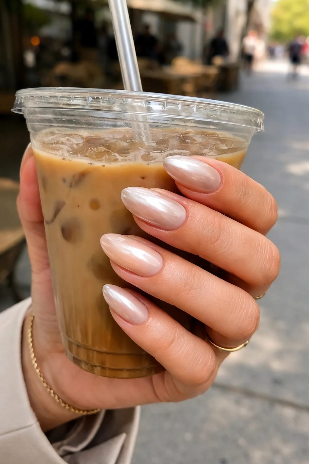Champagne Chrome Almonds for Quiet-Luxury Power Nails