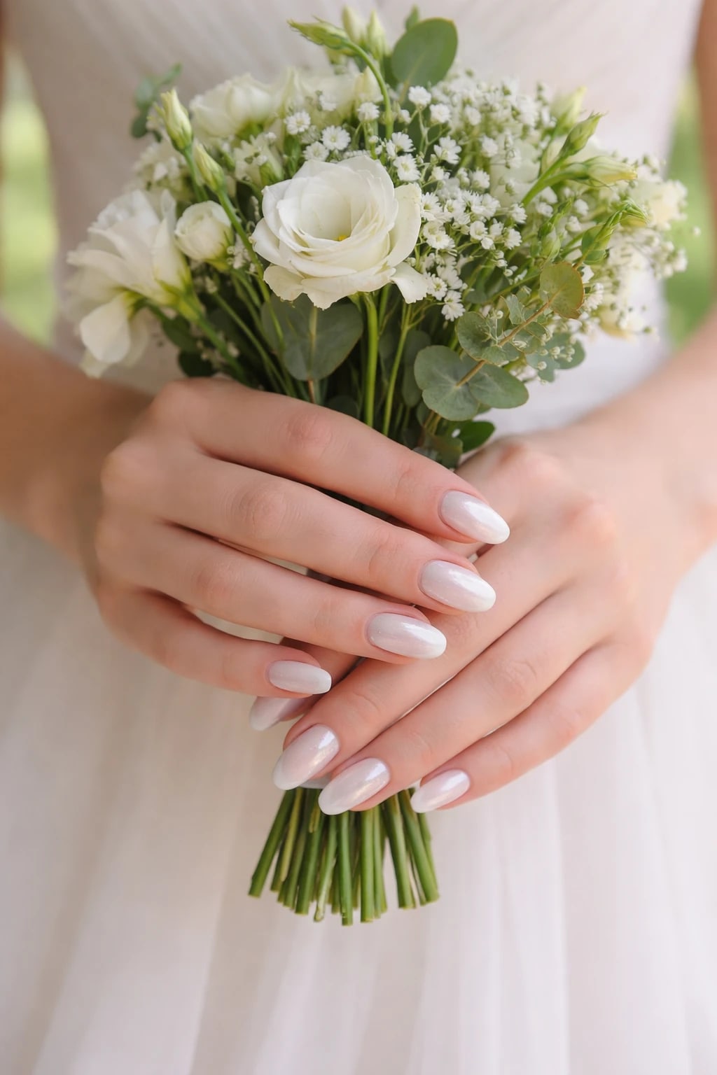 Pearl White Cat Eye Almonds for the Minimalist Bride