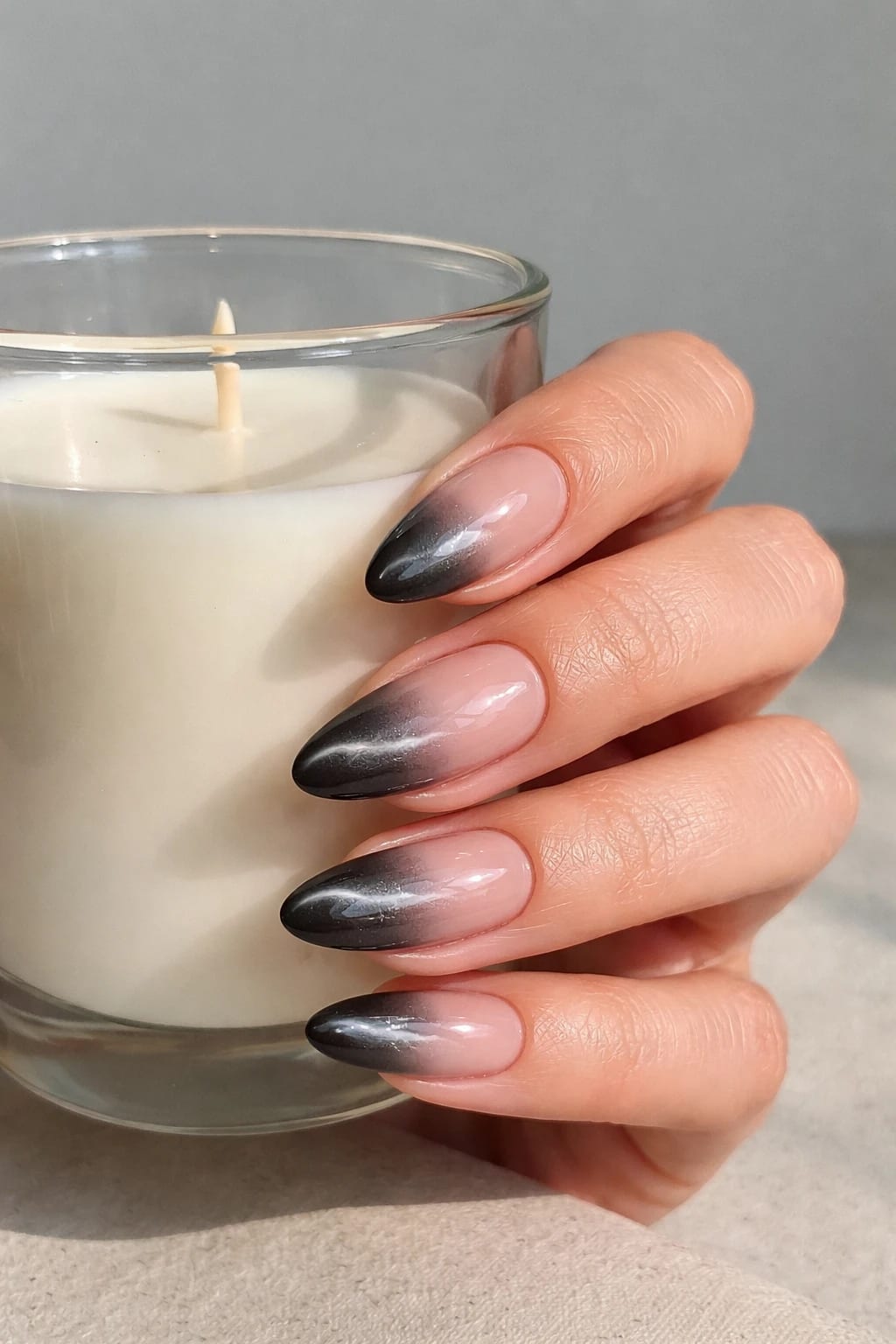 Smoky Ombre Cat Eye Almond Nails