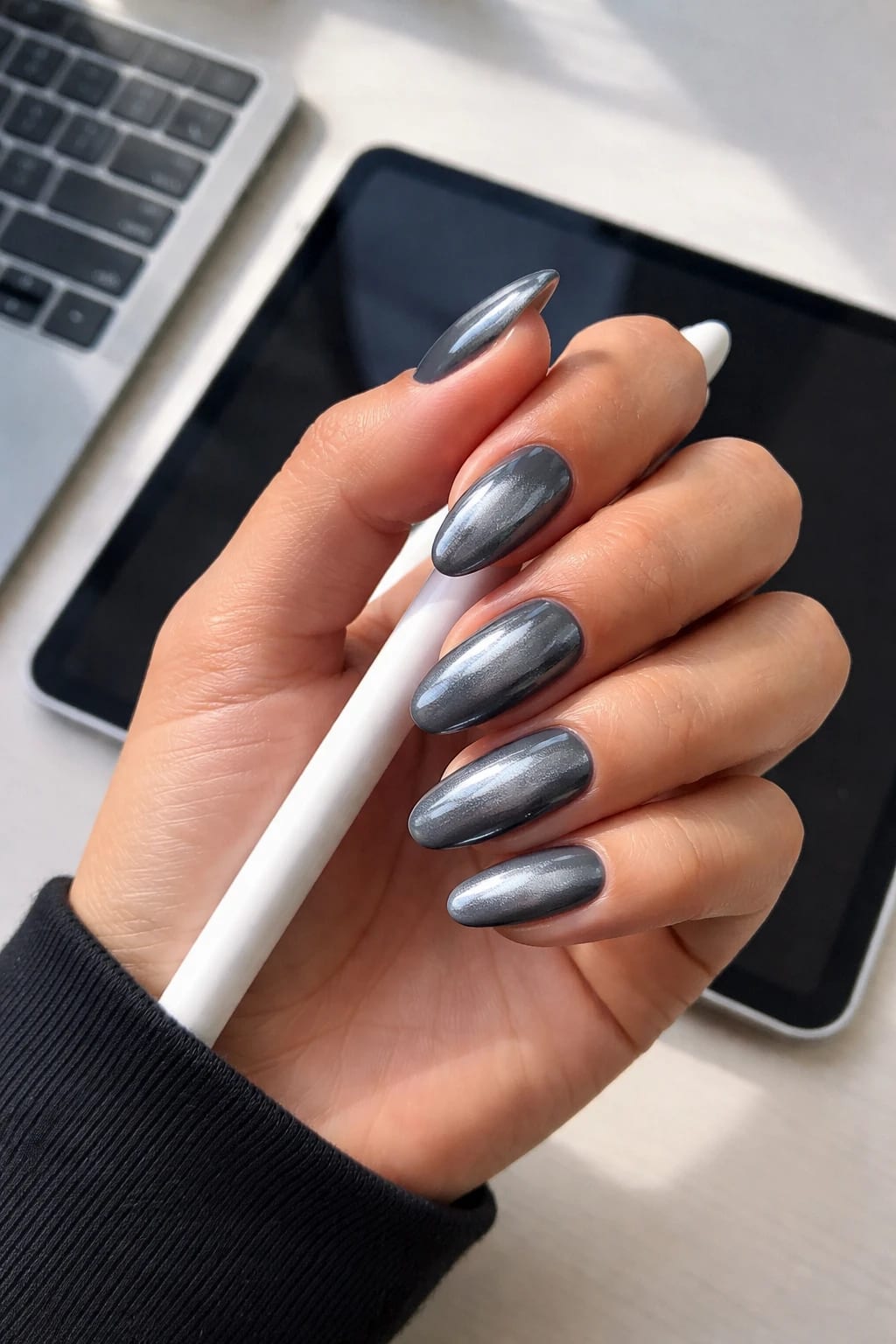 Steel Grey Cat Eye Almonds for Sleek Tech-Work Vibes