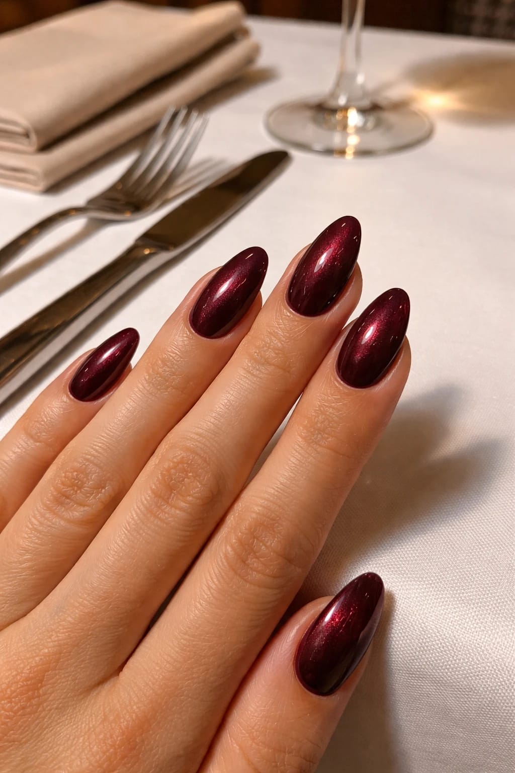 Wine Red Cat Eye Almonds Made for Candlelit Dinners