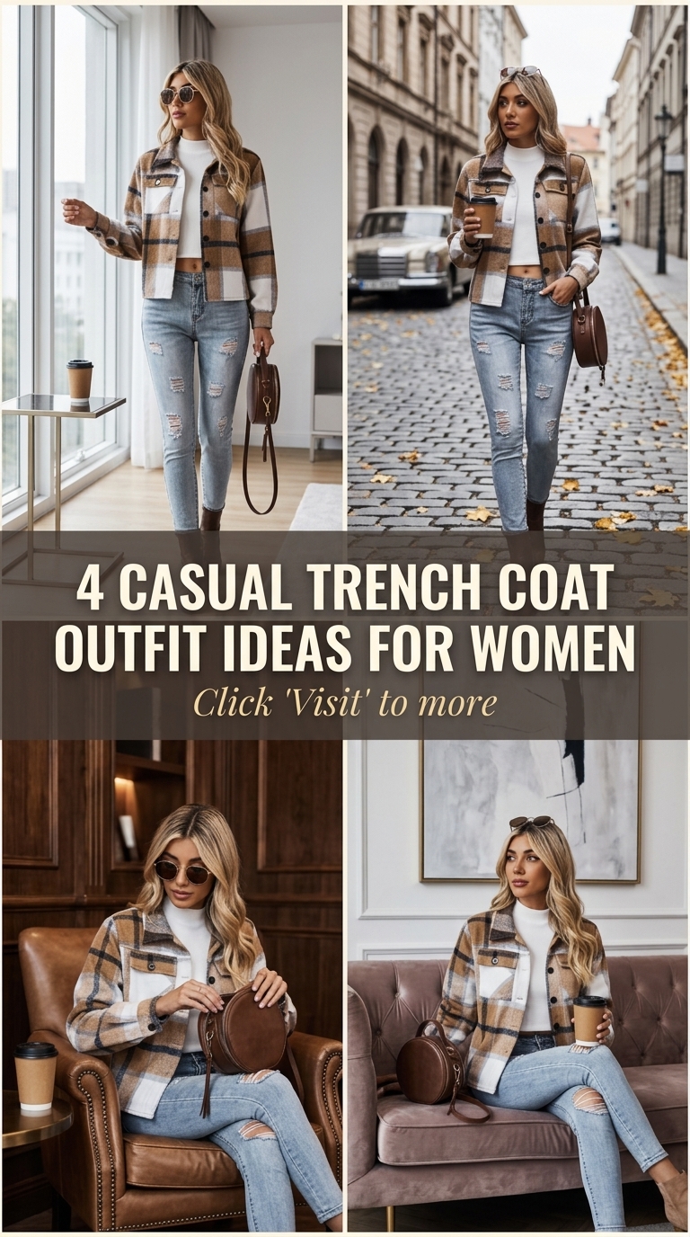 Everyday Plaid Trench-Inspired Jacket and Ripped Denim