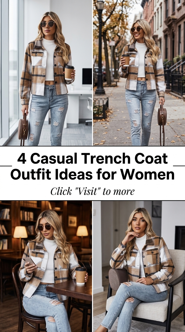 Plaid Crop Trench with Ripped Skinnies